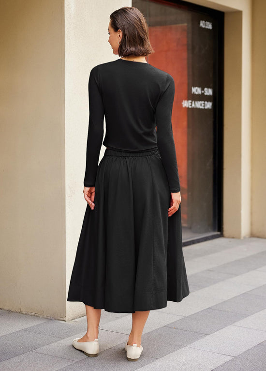 Coordinated outfit — Ribbed button down cardigan and elastic waist skirt set