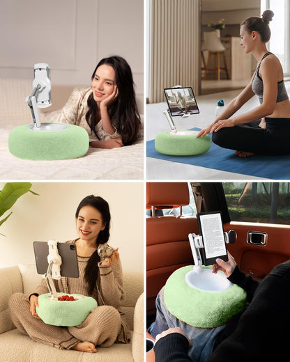 Viozon tablet stand pillow — 360° adjustable design with soft plush fabric and bowl.