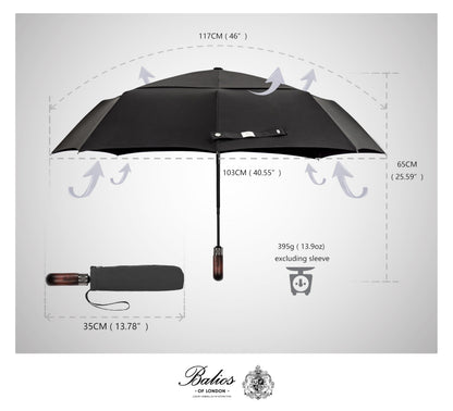 Balios umbrella - Real wood handle with automatic open close and windproof design