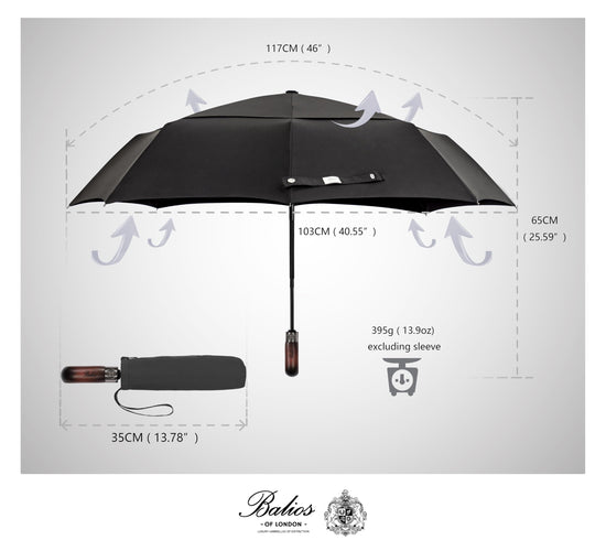 Balios umbrella - Real wood handle with automatic open close and windproof design