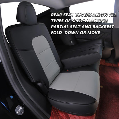 HKZ vehicle seat cover — Custom fit leather for Tesla Model Y 2019-2024, 5-seat set