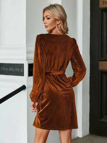 BerryGo women's velvet mini dress — long sleeve wrap style for cocktail parties and winter