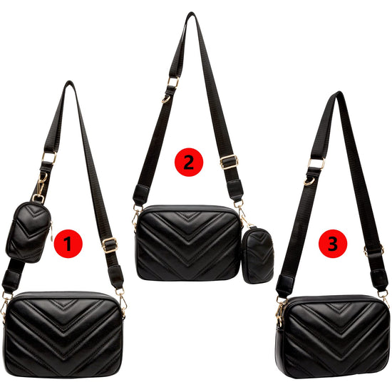 Herald crossbody bag - Chevron quilted design with coin purse pouch and two size options