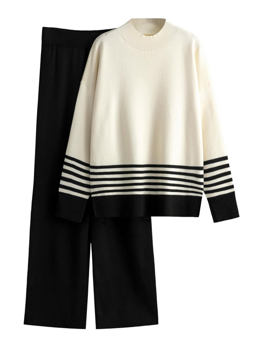 Tanming coordinated outfit — knitted pullover sweater with wide leg pants tracksuit