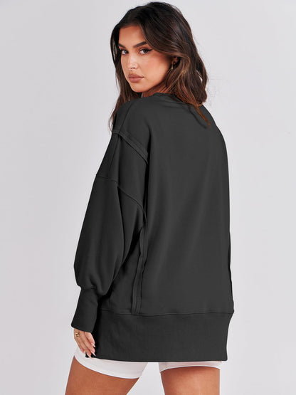 ANRABESS womens sweatshirt - oversized crew neck with side slit detail