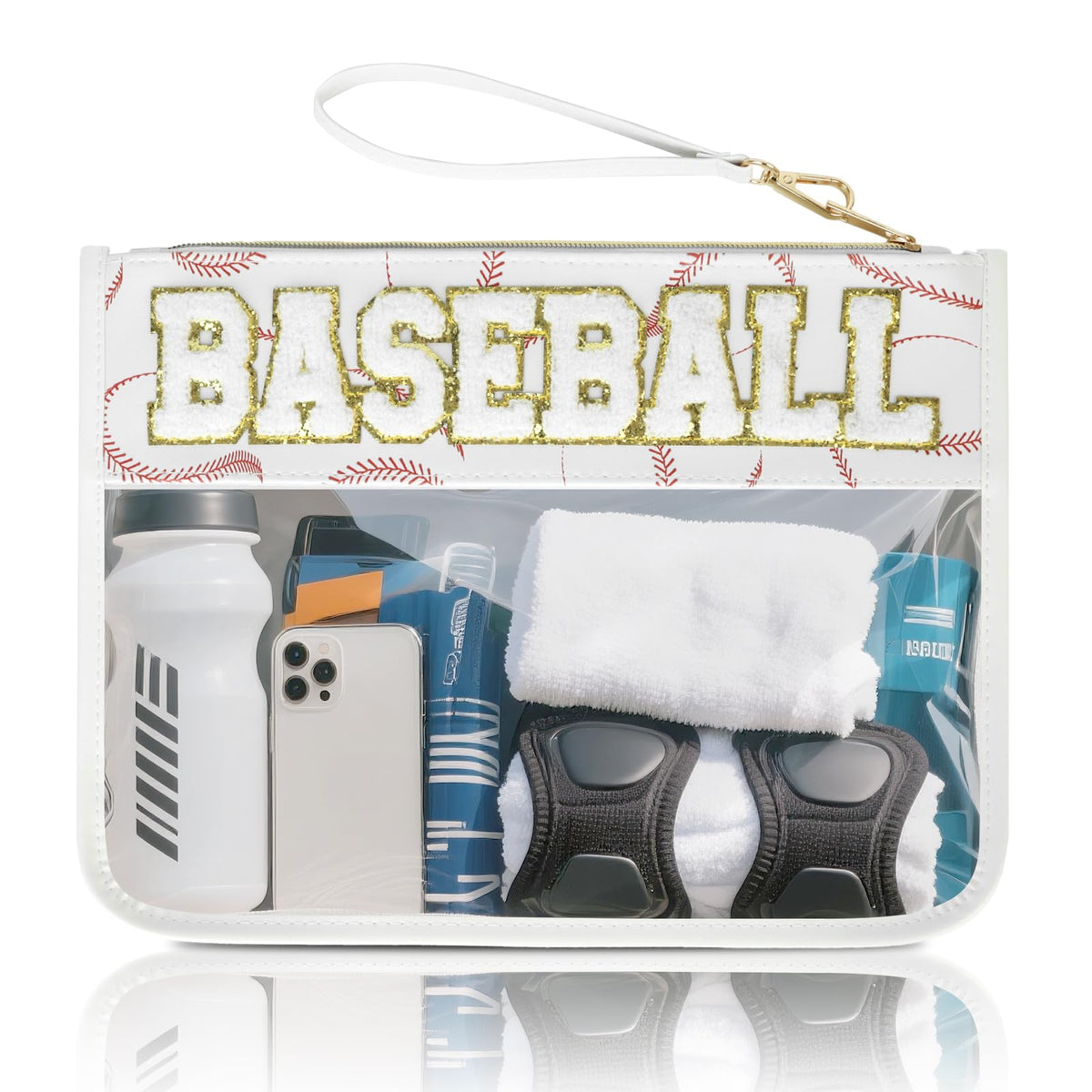 Baseball gift handbag - Clear chenille letter zipper pouch accessory