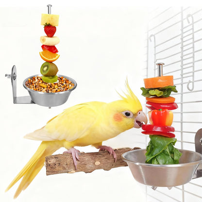 Set of 1 Bird Cage Feeder for Vegetable & Fruit, Parrot Fruit Holder with Dish Bowl Design to Keep Clean, No Mess Bird Food Veggies Skewer for Parakeets, Cockatiels, Lovebirds, Budgies, Conures