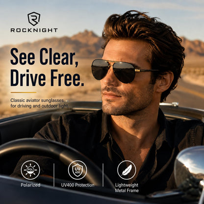 Sunglasses — Polarized aviator style with UV400 protection and metal frame
