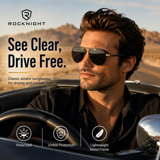 Sunglasses — Polarized aviator style with UV400 protection and metal frame