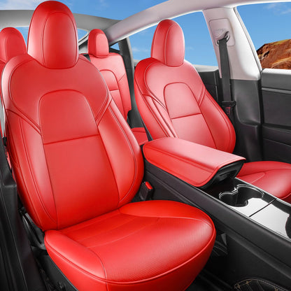 Wekar Tesla Model Y seat covers — Nappa leather, airbag compatible, bright red