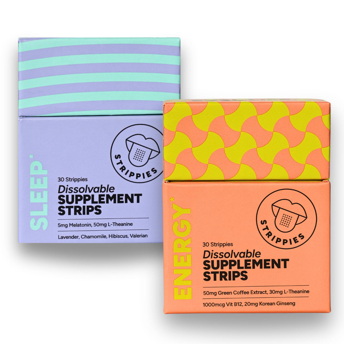 STRIPPIES Dissolvable Strips - Energy & Sleep Multi-Pack - Wellness in A Strip - Easy & On-the-go Support - 60 Strips