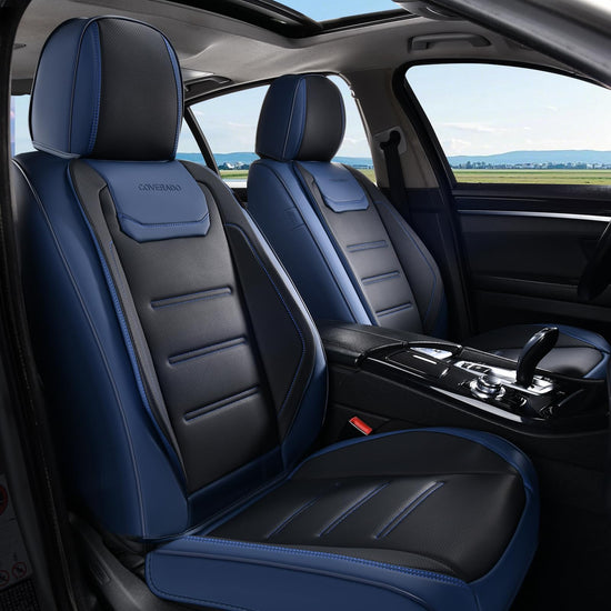 Coverado car seat covers — waterproof leather front seat protectors in blue