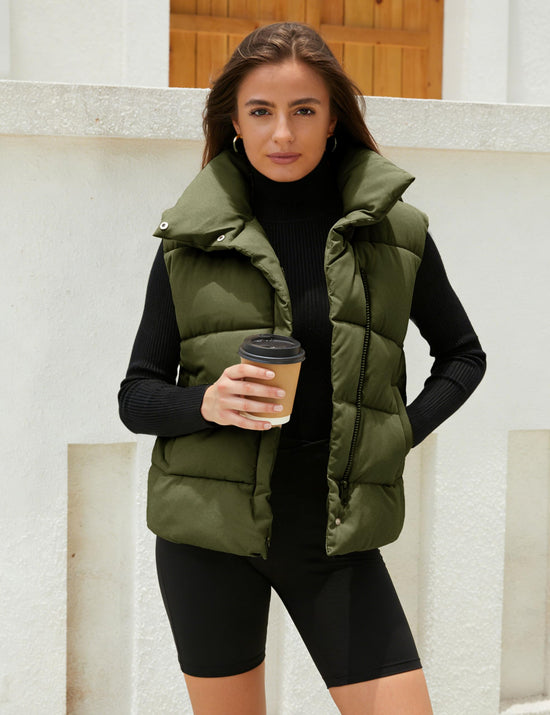 Himosyber puffer vest — lightweight sleeveless winter coat with stand collar