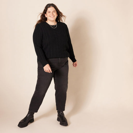 Sweater — Soft fisherman cable knit crewneck in plus size available