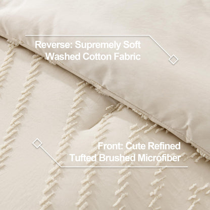 Litanika Boho Chevron Tufted Bedding Comforter Set, 3 Pieces Farmhouse Shabby Chic Textured Bed Set