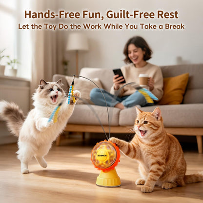 NORMON Cat Treat Dispenser, Ferris Wheel Puzzle Feeder Toy with Teaser Wand