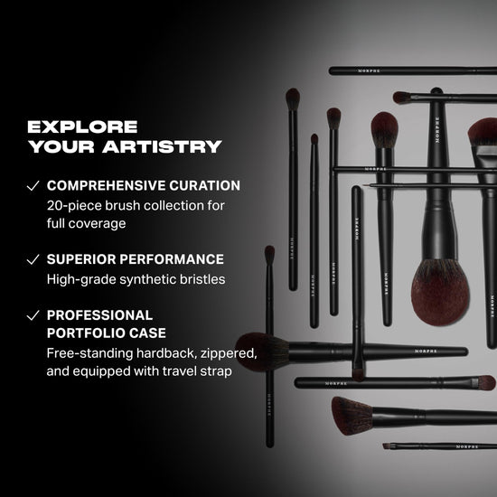 Morphe makeup brushes — 20 piece set with synthetic bristles and case