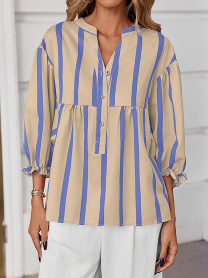 Shirt — Puff sleeve striped babydoll top by Tankaneo
