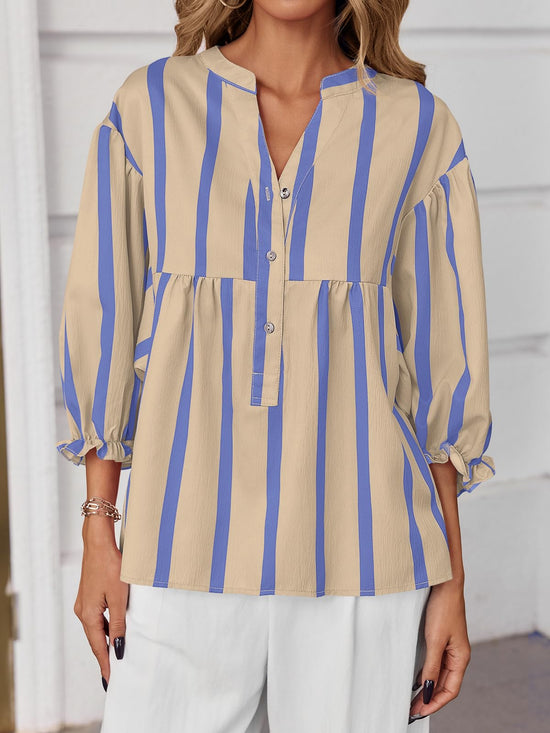 Shirt — Puff sleeve striped babydoll top by Tankaneo