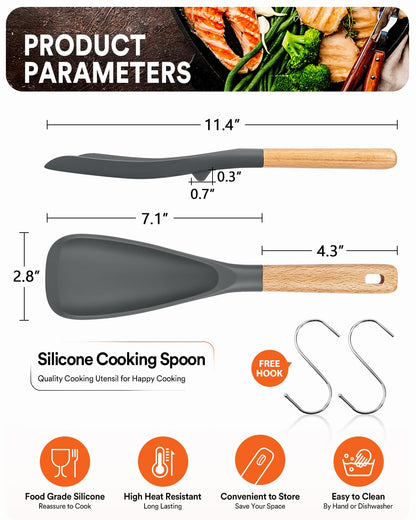 Spoon — BPA-free silicone with wood handle for nonstick cookwares and serving