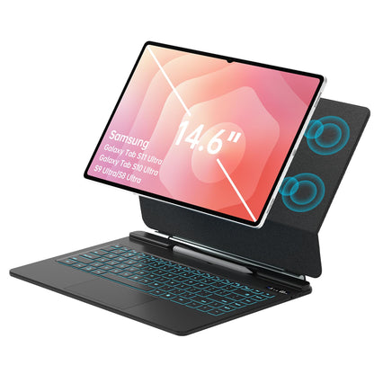 Keyboard case for Samsung Galaxy Tab S11 Ultra with floating magnetic stand and backlit keys