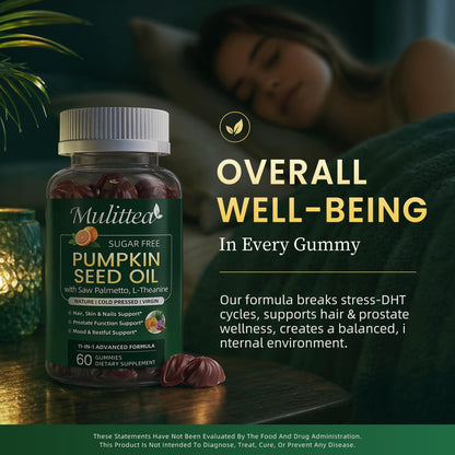 (2 Pack) Pumpkin Seed Oil with Saw Palmetto Gummies, Plus L-Theanine for Mood, Hair & Prostate Support* -Virgin Cold Pressed, Essential Fatty Acids & Phytosterols |Non-GMO| for Women & Men-60 Chews