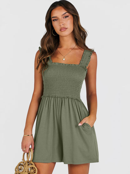 One-piece outfit — Caracilia women's summer casual smocked romper with square neck