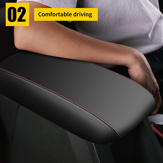 AOMSAZTO leather armrest cushion - Black with red stitches for Hyundai Sonata 2015-2019