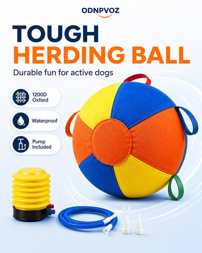 10/18/22 Inch Herding Ball Calming Jumbo Durable Tear-Resistant Inflatable Dog Toy Heavy-Duty Handle Cover Pump Outdoor Play Exercise Training Large Breeds Border Collie Cattle Horse Waterproof (18IN)