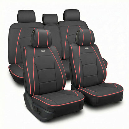 Vehicle seat cover — Ultra comfort faux leather full set with red trim