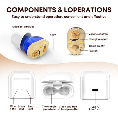 Rechargeable Digital Hearing Aids for Seniors, 2 Channel Ear Amplifier, Clear Sound Quality with Noise Cancellation, In Ear Hearing Aids, Invisible Sound Amplifier