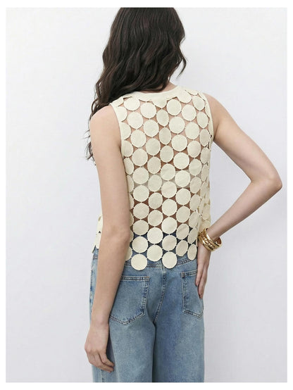 Shenhe shirt — Sheer asymmetrical tank top with polka dots for summer
