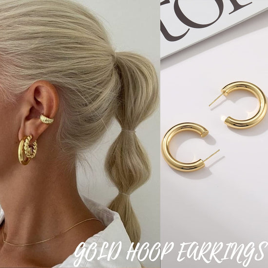 Earring set — 6 pairs of gold plated chunky open twisted hoops