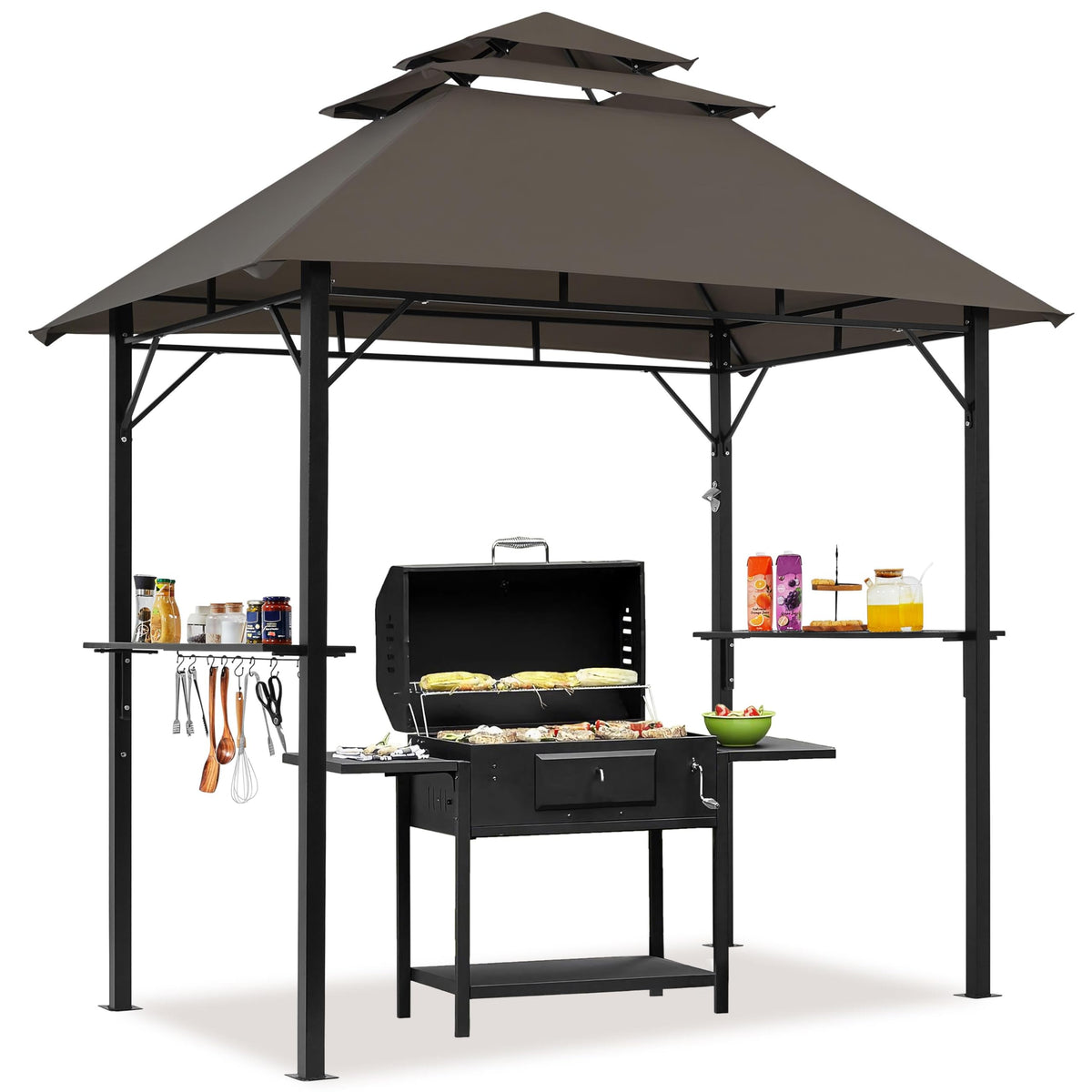 Yaheetech freestanding shelter — 3-tier outdoor BBQ gazebo with adjustable shelves and hooks