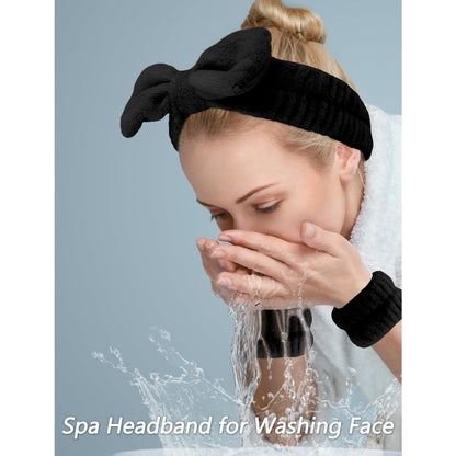 VELSCRUN hairband set with bow tie design for spa and skincare use.
