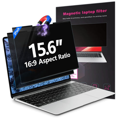 GUDTEKE 2Pack Magnetic 15.6 Inch Laptop Privacy Screen 16:9 Aspect Ratio, Removable Anti-Blue/Glare Protector Film, Anti Spy Desktop Security Private Filter 15.6in