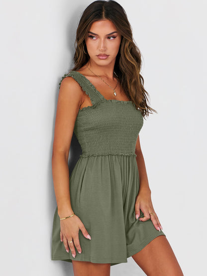 One-piece outfit — Caracilia women's summer casual smocked romper with square neck