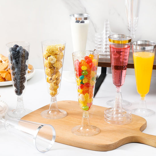 SUREHOME champagne flutes — 5.5 oz clear plastic disposable toasting glasses