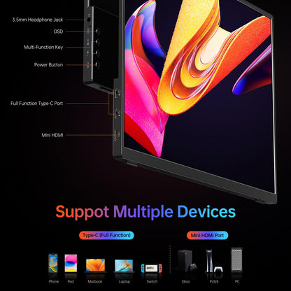 VILVA portable monitor - 15.6 inch 1080P FHD with USB-C and HDMI connectivity