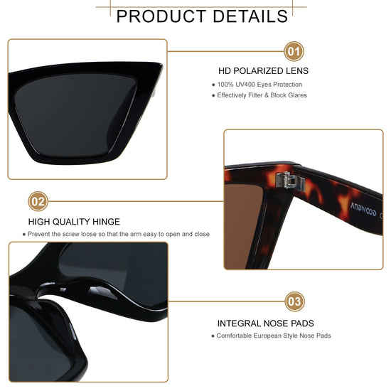 Sunglasses — Andwood polarized cat eye frames for women