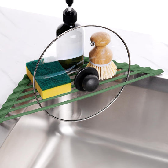 Tomorotec drying rack — compact silicone-coated triangle design for sink corner