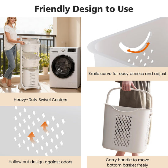 BAOKALER laundry hamper with removable rolling baskets and wheels