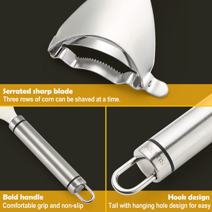Corn peeler - stainless steel design with quick corn kernel removal tool