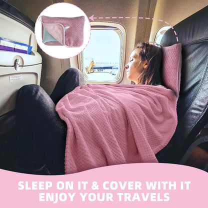 Nenolix travel pillow with compact blanket and bag for camping and car trips