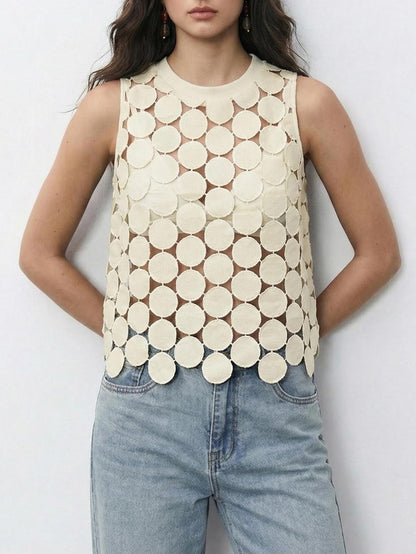 Shenhe shirt — Sheer asymmetrical tank top with polka dots for summer