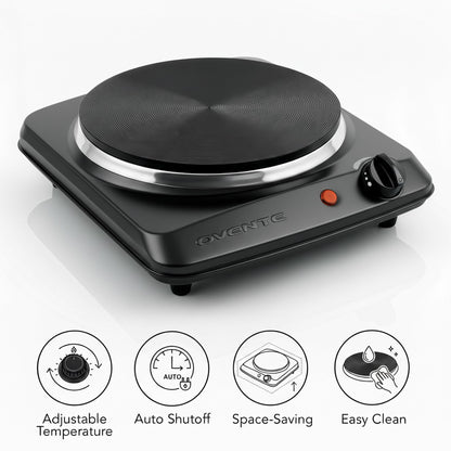 OVENTE countertop burner — 1000W single burner with cast iron hot plate and 5 levels of temperature control