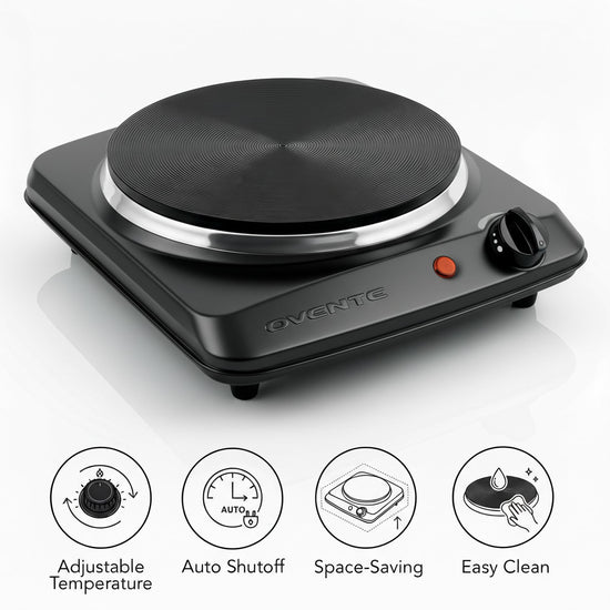 OVENTE countertop burner — 1000W single burner with cast iron hot plate and 5 levels of temperature control