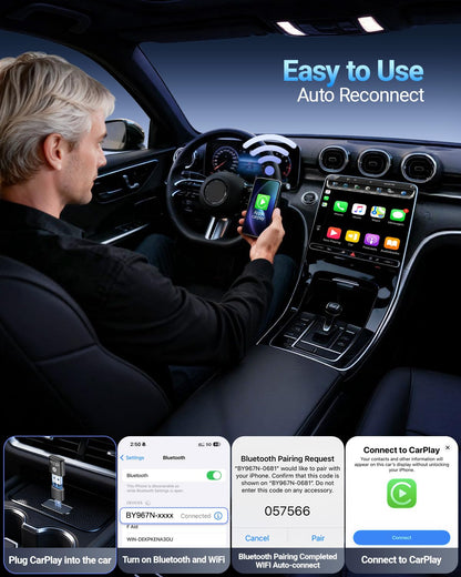 CarPlay Wireless Adapter for iPhone 6+ Mini Design-2026 Upgraded Converts OEM Wired to Wireless Adapter for Apple CarPlay, Plug and Play, Auto Connect Fast and Stable (Black)