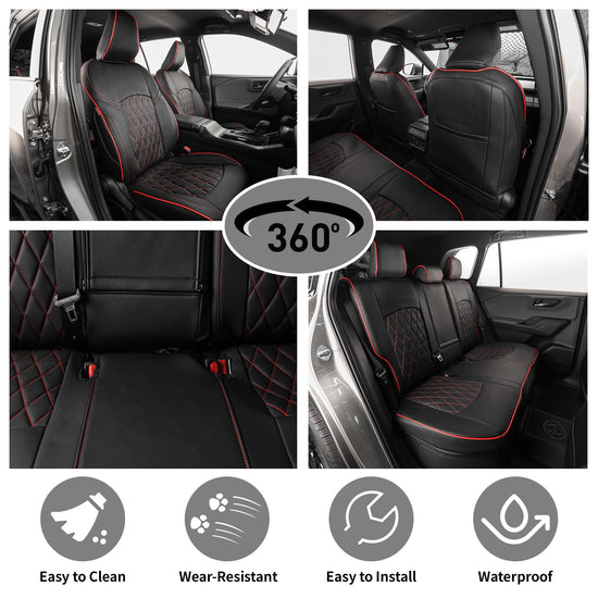 Vehicle seat cover — Custom fit leather for Toyota Rav4 2026 with red piping