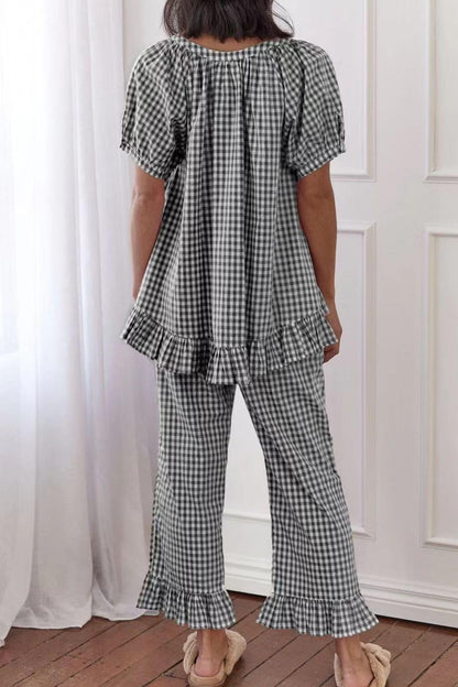 Codcm pajamas — Gingham 2 piece short sleeve babydoll set with pants